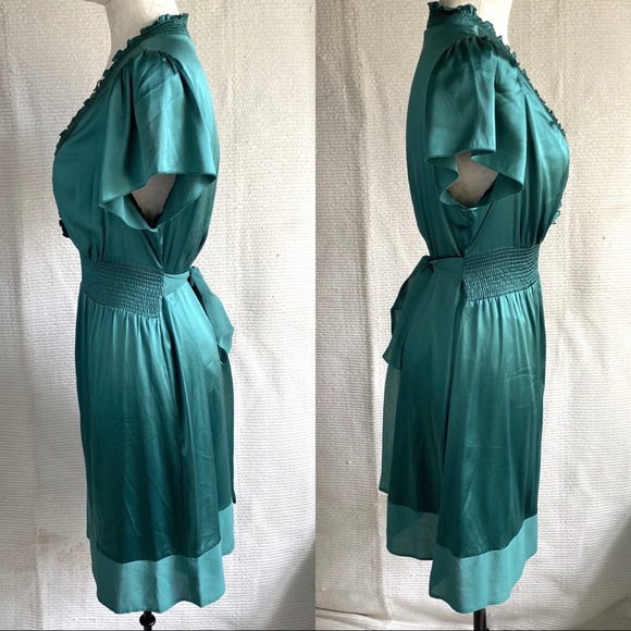 BCBGMaxAzria M Silk Sexy Boho Babydoll Dress Green - Picture 2 of 8